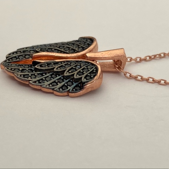 925 Silver angelwing heart initial double heart necklace 14K rose gold plated - Picture 6 of 7